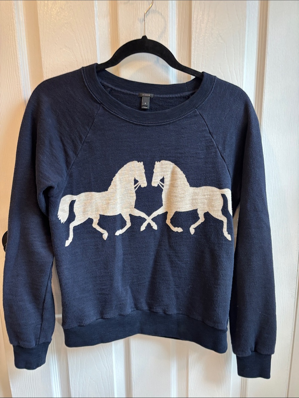 J. Crew Navy Crewneck Sweatshirt with White Horse Graphic
